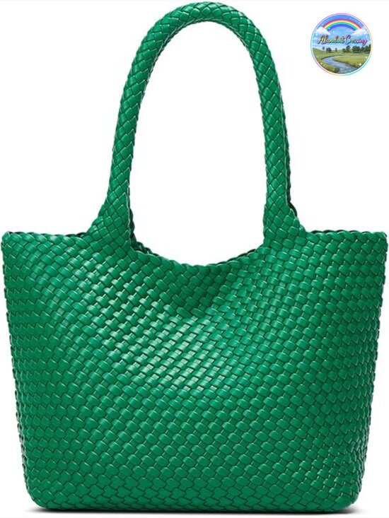 Handbags - Vegan Leather Woven Tote Bag with Detachable Zipper Clutch